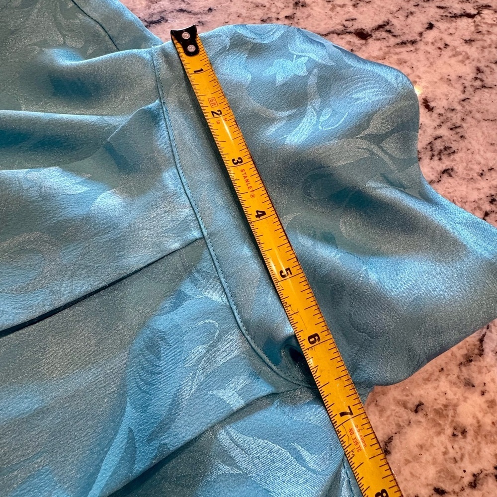 Vintage Teal Jacquard High Neck Satin Blouse Small - Picture 7 of 11